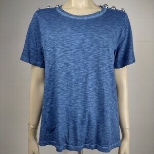Veronica Beard blue heathered 100% cotton t-shirt button accents ladies Medium